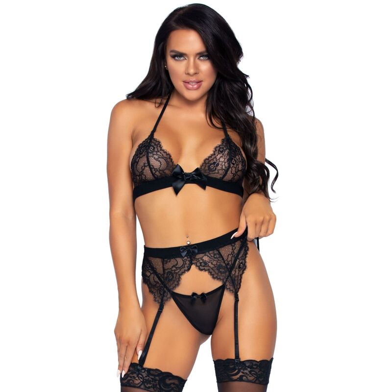 LEG AVENUE - THREE PIECES SET TOP + GARTER BELT