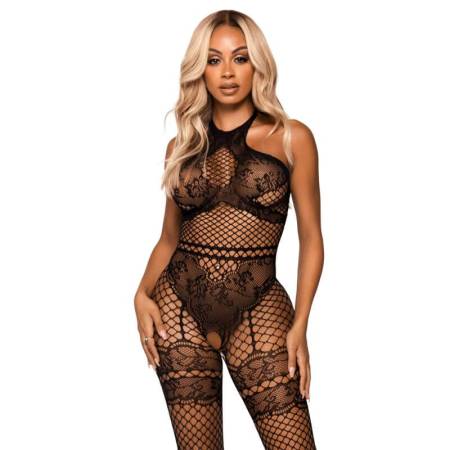 LEG AVENUE - NET HALTER BODYSTOCKING ONE SIZE