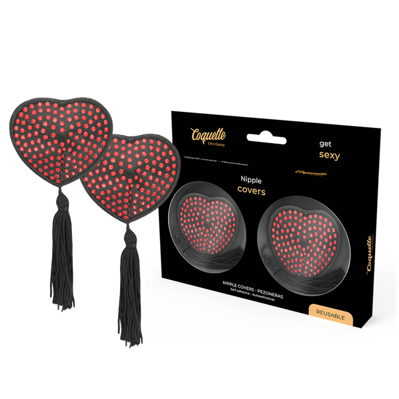 COQUETTE CHIC DESIRE - NIPPLE COVERS HEART BLACK / RED - Billede 2