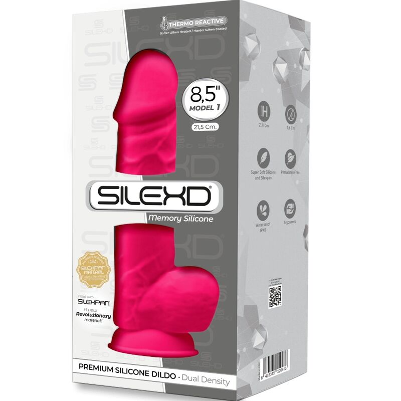 SILEXD - MODEL 1 REALISTIC PENIS PREMIUM SILEXPAN SILICONE FUCHSIA 21.5 CM - Billede 3