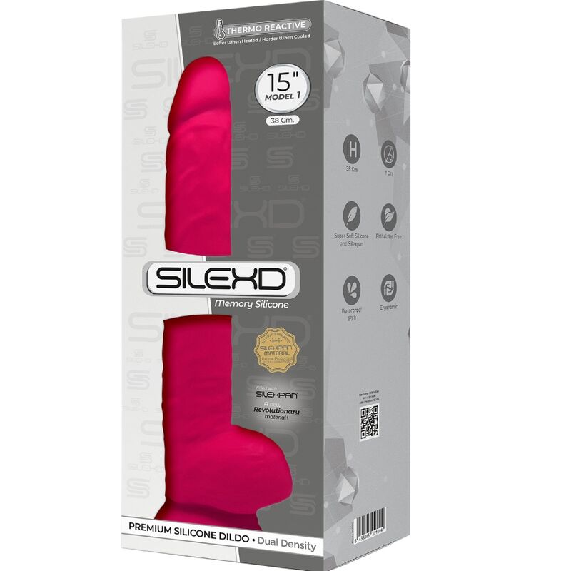 SILEXD - MODEL 1 REALISTIC PENIS PREMIUM SILEXPAN SILICONE FUCHSIA 38 CM - Billede 2