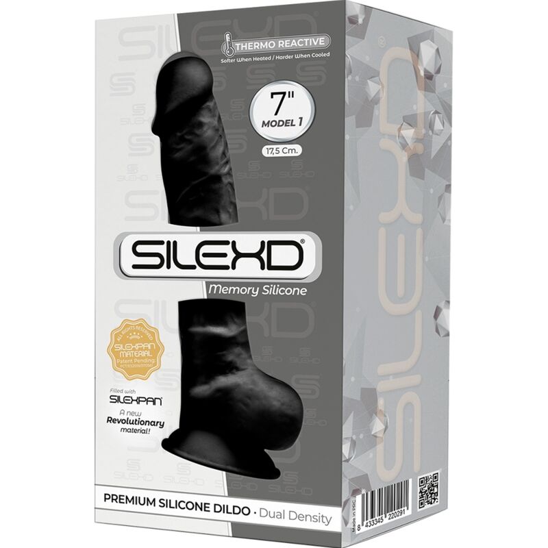 SILEXD - MODEL 1 REALISTIC PENIS PREMIUM SILEXPAN SILICONE BLACK 17.5 CM - Billede 3