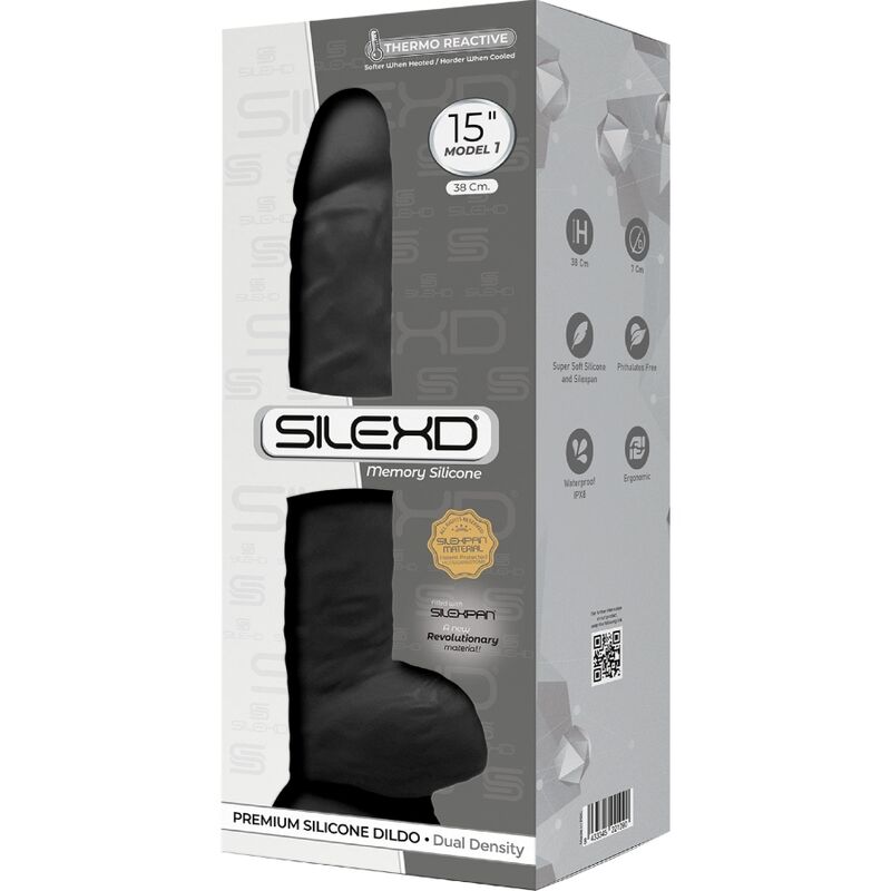SILEXD - MODEL 1 REALISTIC PENIS PREMIUM SILEXPAN SILICONE BLACK 38 CM - Billede 3