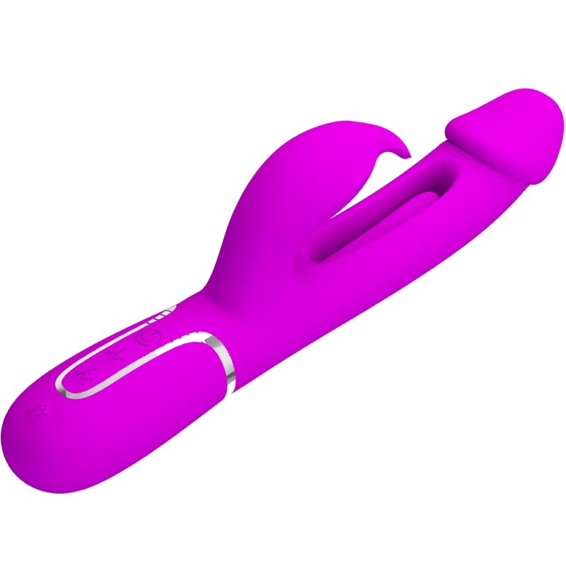 PRETTY LOVE - KAMPAS RABBIT 3 IN 1 MULTIFUNCTION VIBRATOR WITH TONGUE FUCHSIA - Billede 3