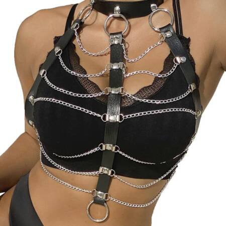 SUBBLIME FETISH COLLECTION - CHEST HARNESS LEATHER CHAINS ONE SIZE