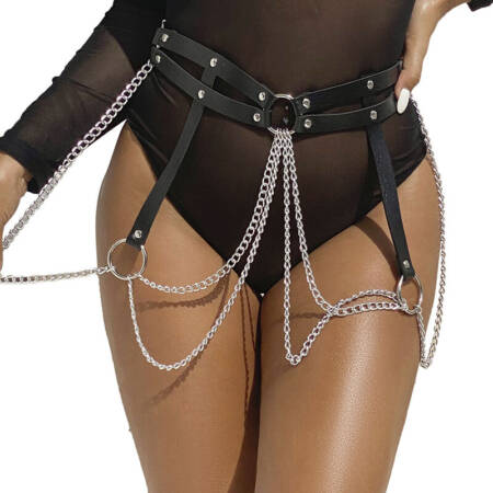 SUBBLIME FETISH COLLECTION - LEATHER RING CHAINBELT BLACK ONE SIZE