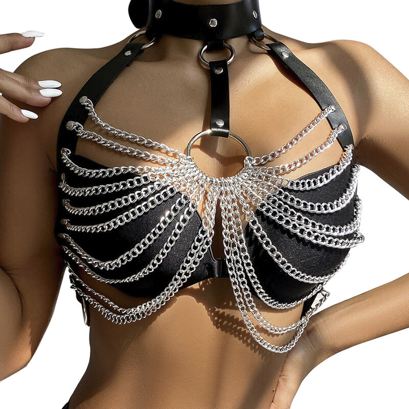 SUBBLIME FETISH COLLECTION - CHEST HARNESS WITH BIG RING CHAINS ONE SIZE
