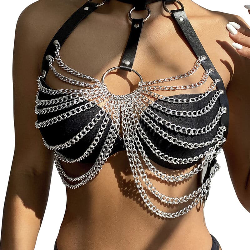 SUBBLIME FETISH COLLECTION - CHEST HARNESS WITH BIG RING CHAINS ONE SIZE - Billede 2