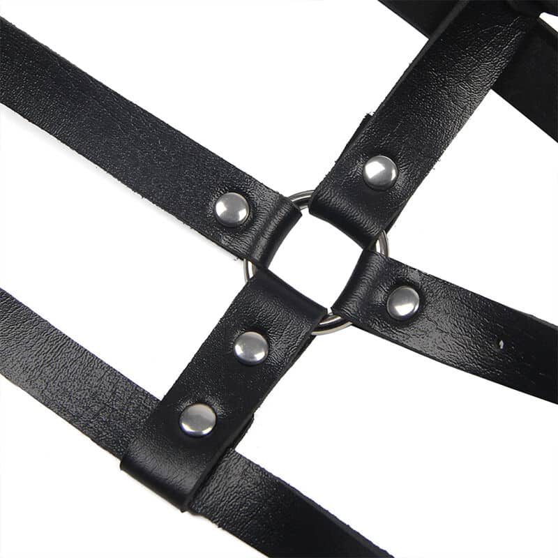 SUBBLIME FETISH COLLECTION - LEATHER RING CHEST HARNESS BLACK ONE SIZE - Billede 5