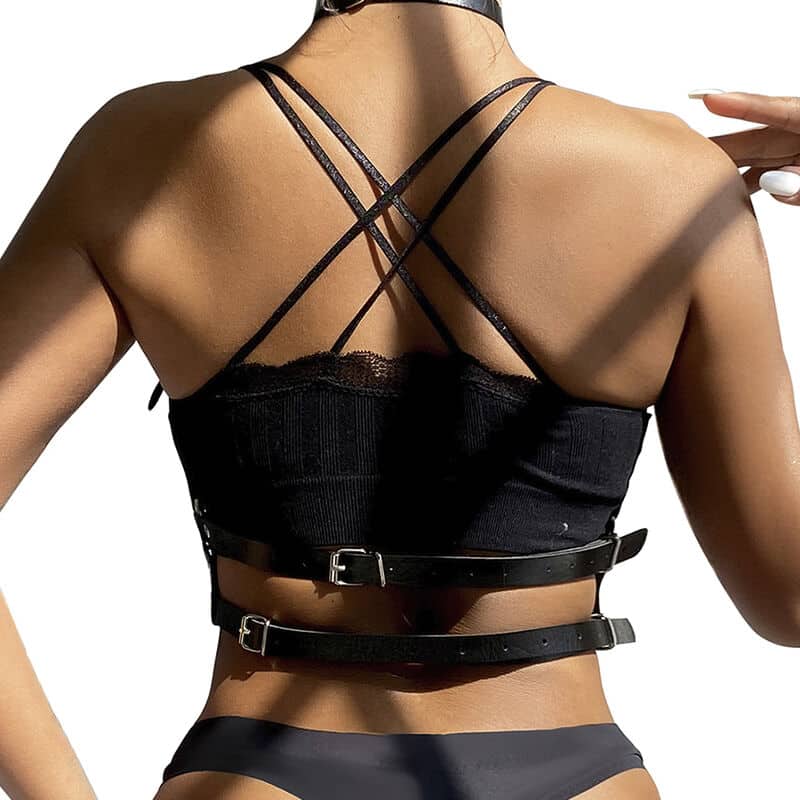 SUBBLIME FETISH COLLECTION - LEATHER RING CHEST HARNESS BLACK ONE SIZE - Billede 3