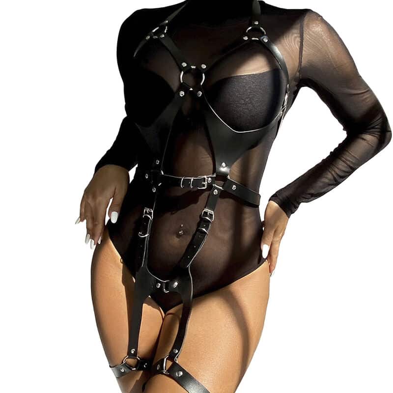 SUBBLIME FETISH COLLECTION - FULL BODY HARNESS WITH LEATHER BUCKLES BLACK ONE SIZE - Billede 2