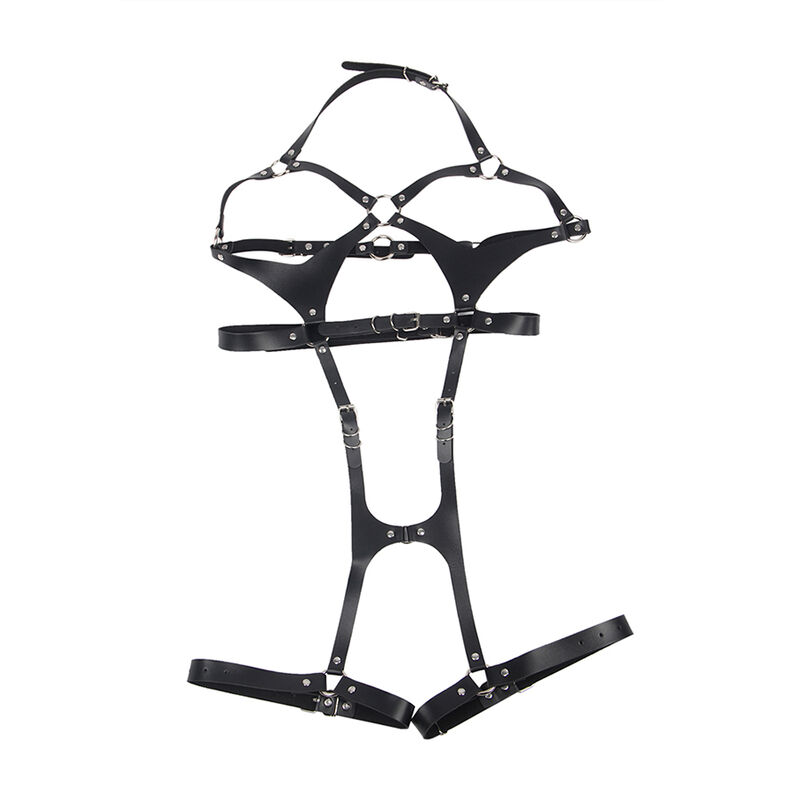 SUBBLIME FETISH COLLECTION - FULL BODY HARNESS WITH LEATHER BUCKLES BLACK ONE SIZE - Billede 4