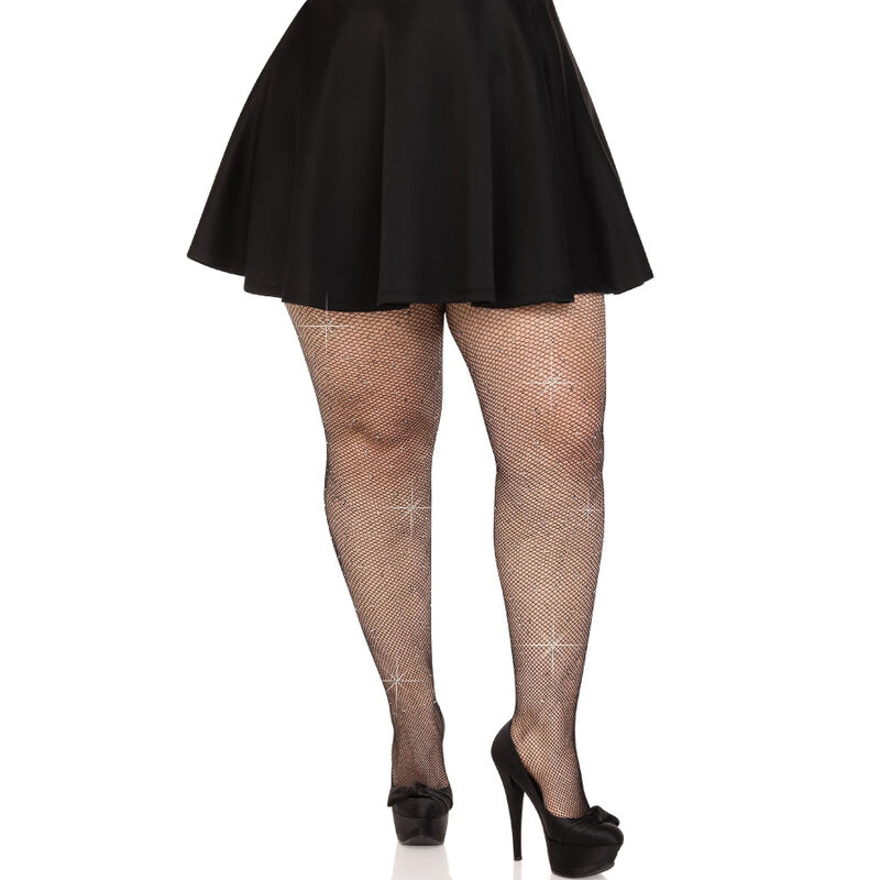 LEG AVENUE - CRYSTALIZED MESH STOCKINGS PLUS SIZE