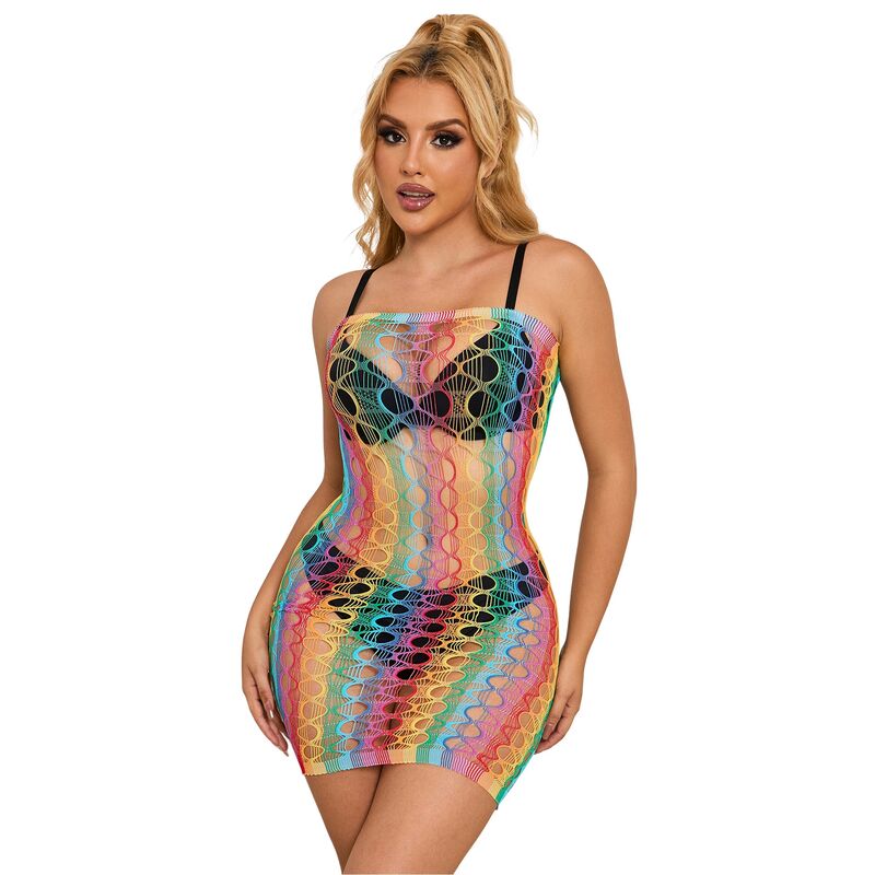 SUBBLIME - 952365 RAINBOW BARE SHOULDER FISHNET DRESS ONE SIZE - Billede 3