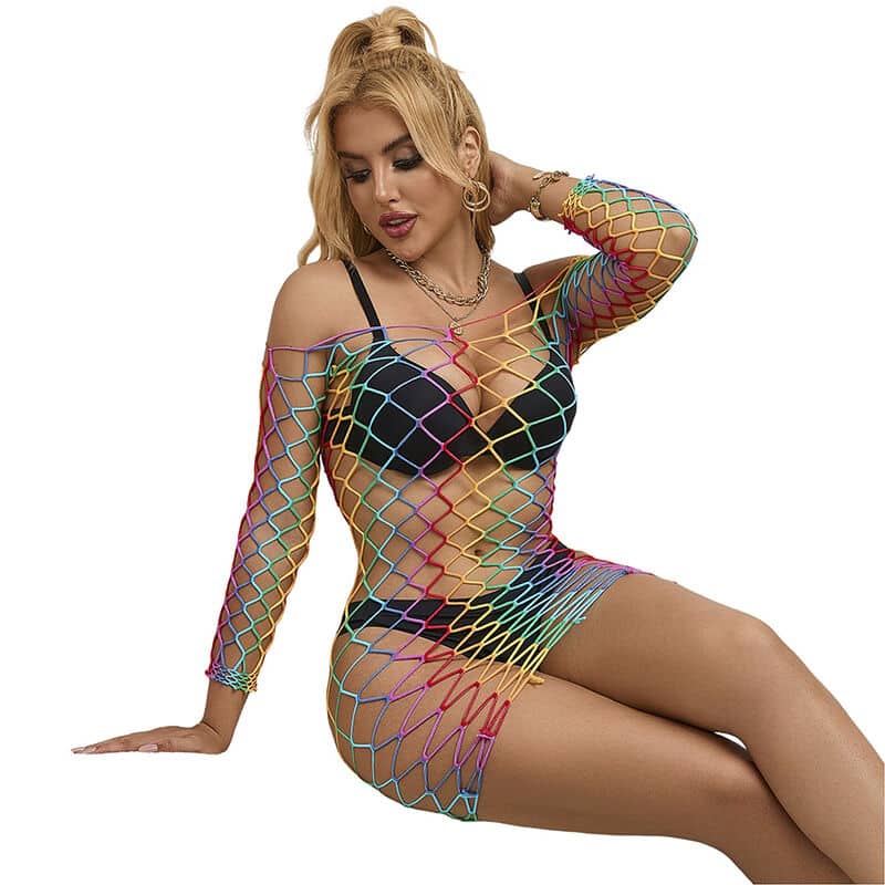 SUBBLIME - 952426 RAINBOW LONG SLEEVE FISHNET DRESS ONE SIZE - Billede 2