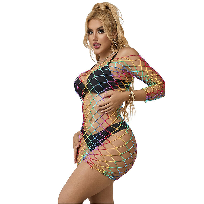 SUBBLIME - 952426 RAINBOW LONG SLEEVE FISHNET DRESS ONE SIZE - Billede 5