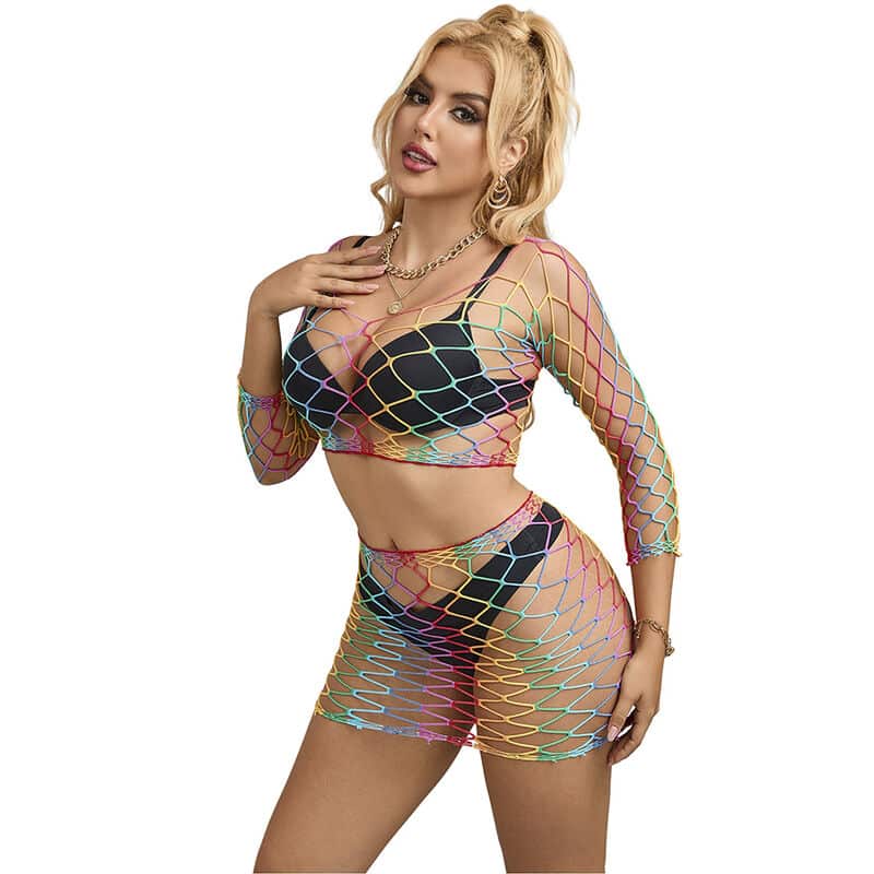 SUBBLIME - 952440 2-PIECE FISHNET SET LONG SLEEVE RAINBOW ONE SIZE - Billede 3