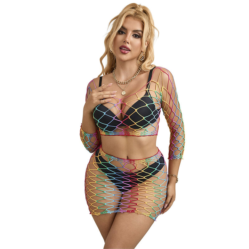 SUBBLIME - 952440 2-PIECE FISHNET SET LONG SLEEVE RAINBOW ONE SIZE - Billede 5
