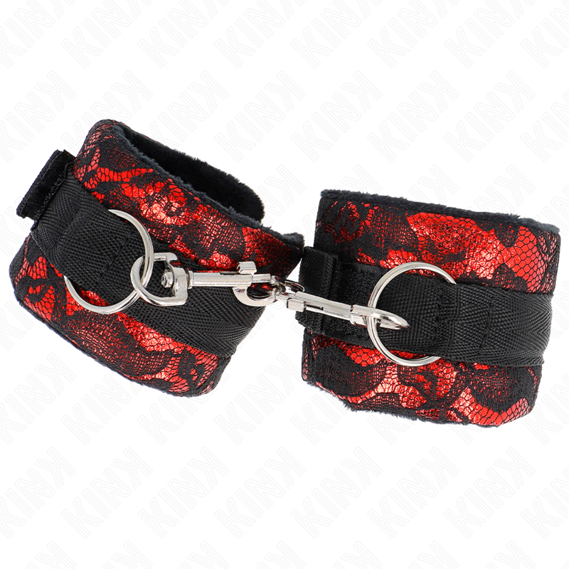 KINK - SHORT VELVET LACE WRIST RESTRAINTS AND NYLON BIND RED / BLACK 23 X 6.5 CM - Billede 2