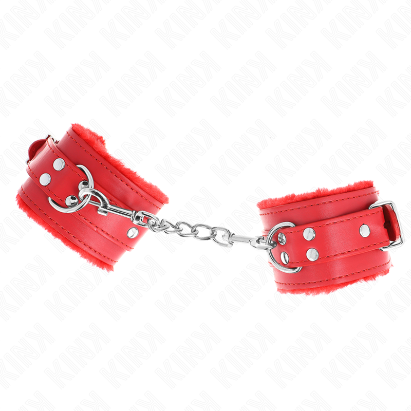 KINK - FUR LINED WRIST RESTRAINTS RED WITH RED BELT ADJUSTABLE 17-29 CM X 6 CM - Billede 2