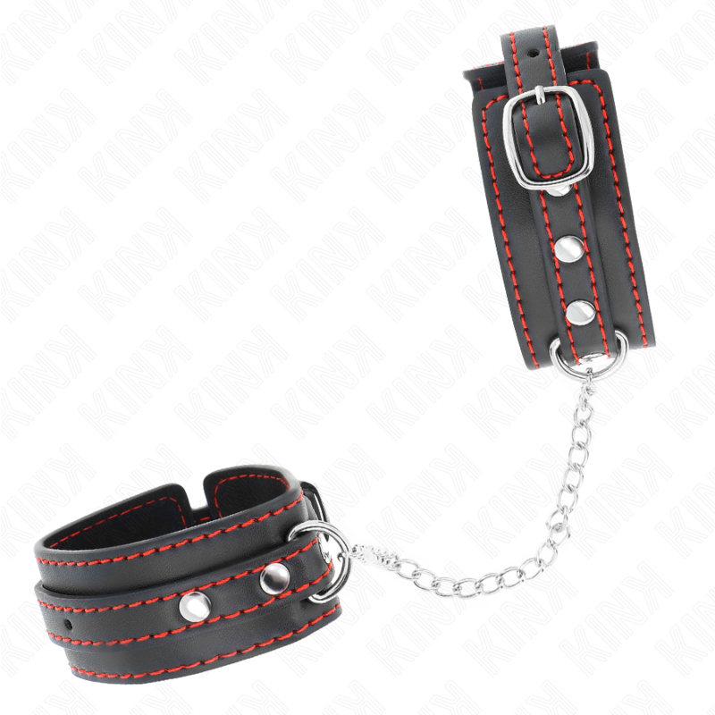 KINK - SMALL WRIST RESTRAINTS BLACK WITH RED LINING ADJUSTABLE 14-24 CM X 3.5 CM - Billede 2