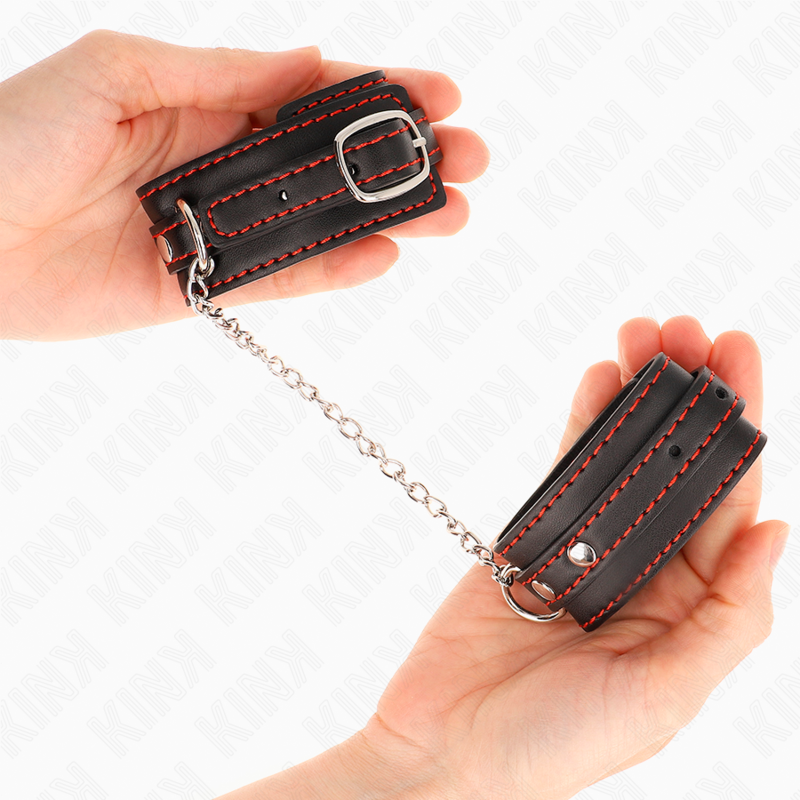 KINK - SMALL WRIST RESTRAINTS BLACK WITH RED LINING ADJUSTABLE 14-24 CM X 3.5 CM - Billede 3