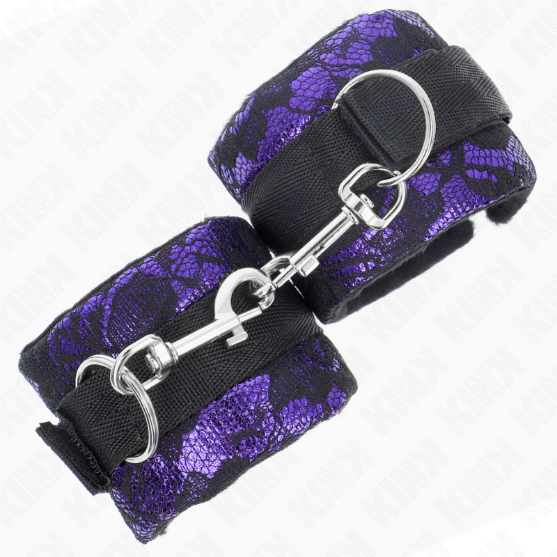KINK - SHORT VELVET LACE WRIST RESTRAINTS AND NYLON BIND PURPLE / BLACK 23 X 6.5 CM - Billede 2