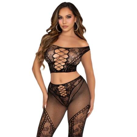 Frækt lingerisæt fra Leg Avenue – Crop Top & Netleggings (Sort)