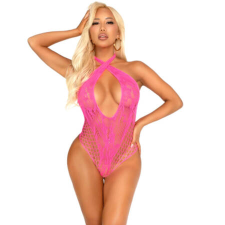 Pink blonde bodysuit fra Leg Avenue – cross neck – one size