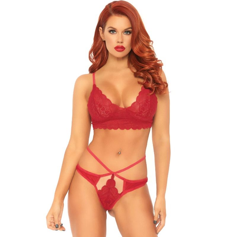 LEG AVENUE - 2 PIECES SET LACE BRALETTE AND THONG