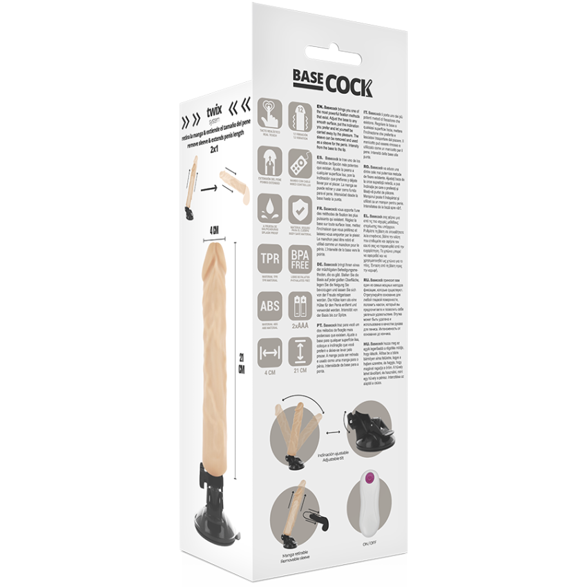 BASECOCK - REALISTISK VIBRATOR M. FJERNBETJENING 21 CM - Billede 5