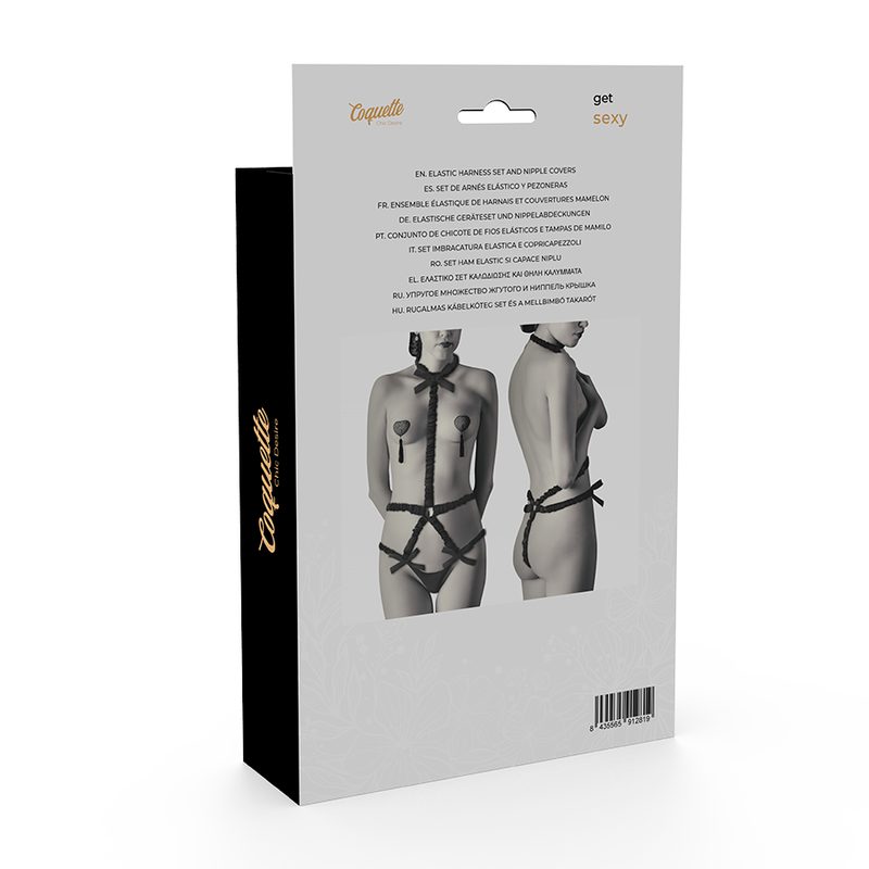 COQUETTE CHIC DESIRE - ELASTIC HARNESS SET AND NIPPLE COVERS BLACK - Billede 5